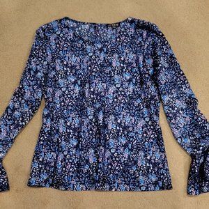 J Crew NWT Blue Floral Liberty Print Bell Sleeve Satin Blouse M
